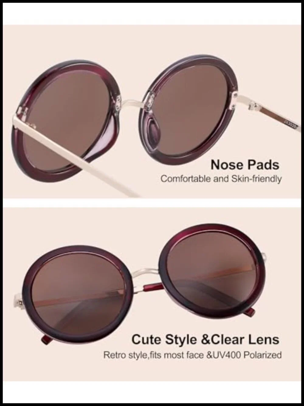 Polarized Retro Round Sunglasses Oversized UV Protection Vintage Ladies